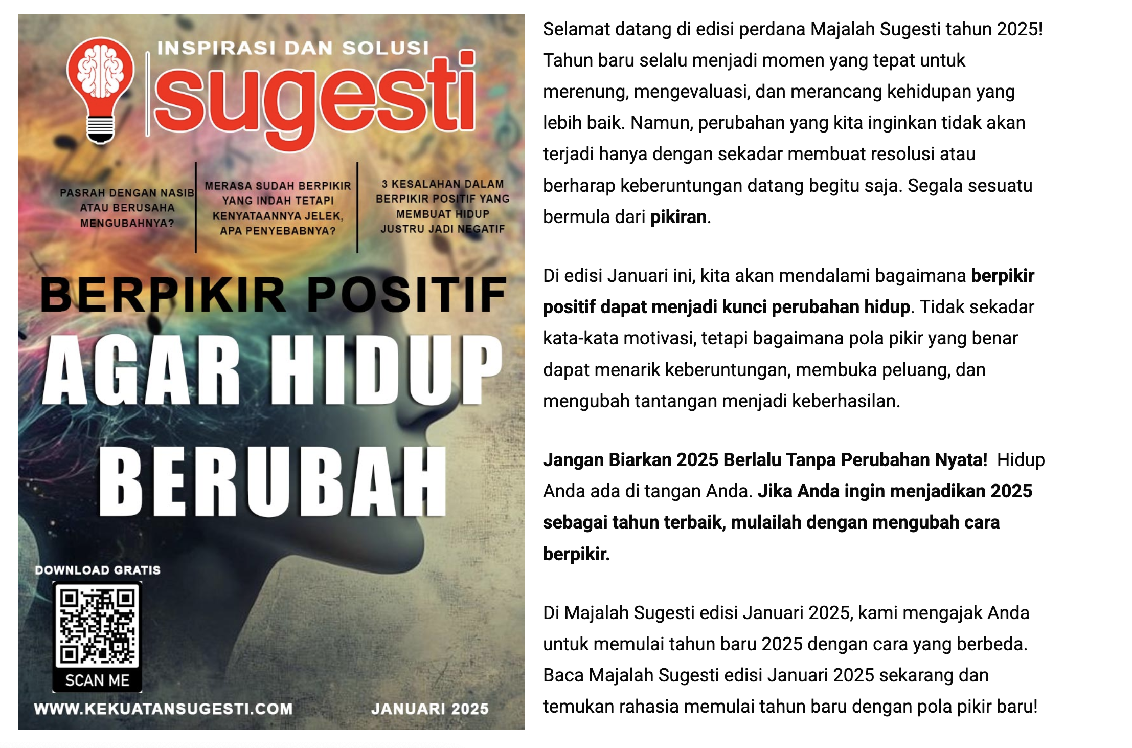 majalah sugesti agar hidup berubah